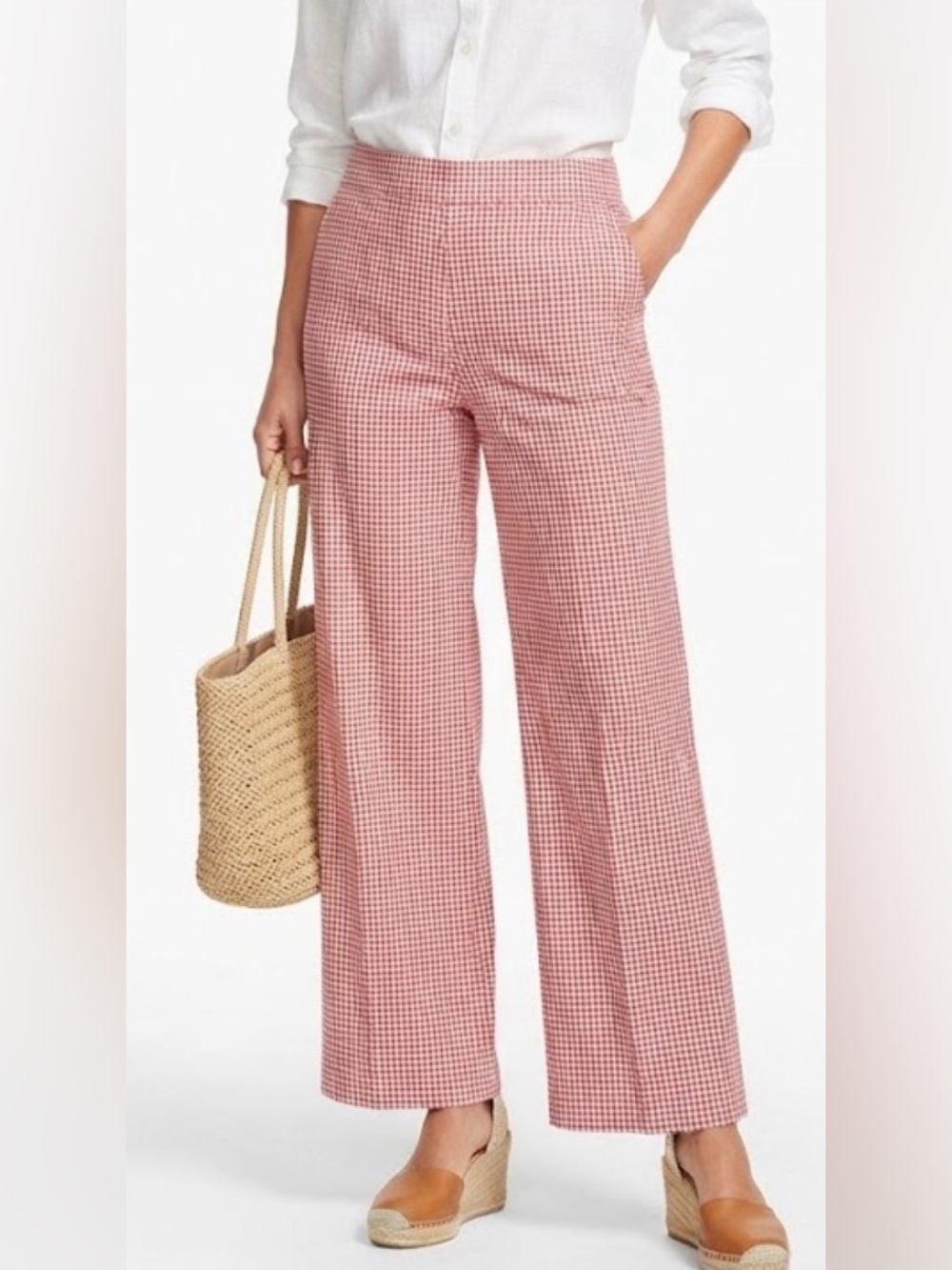Style & Co Red White Gingham Check Cotton Blend Trousers Size 12